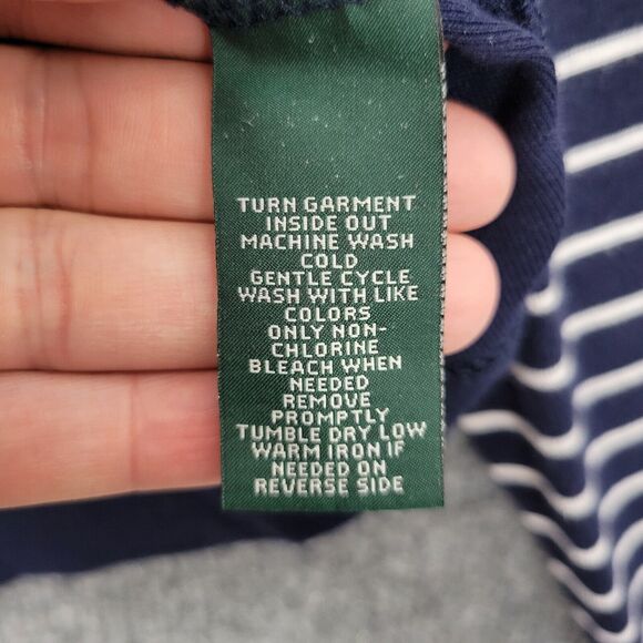 LAUREN RALPH LAUREN Blue Beaded Crest Striped Nautical Preppy Tee SIZE LARGE - Picture 7 of 11